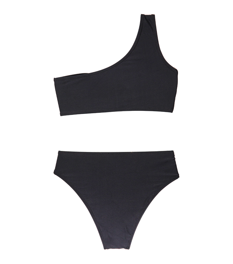 Bikini asymétrique couleur unie avec accessoires ronds