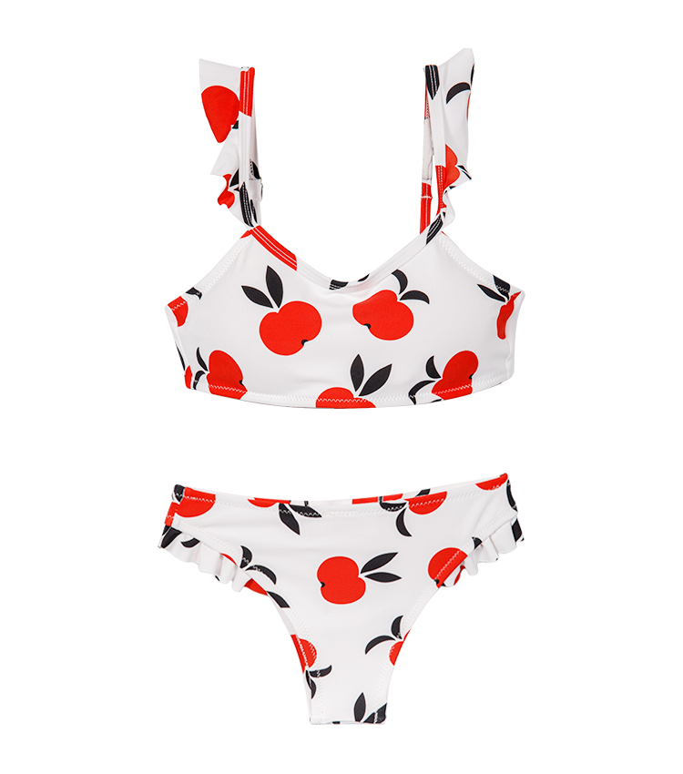 Joli bikini pomme enfant avec épaule volantée