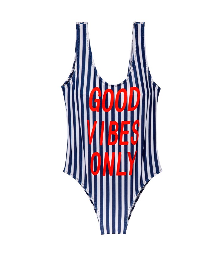 Maillot de bain une pièce enfant lettres imprimées rayures verticales